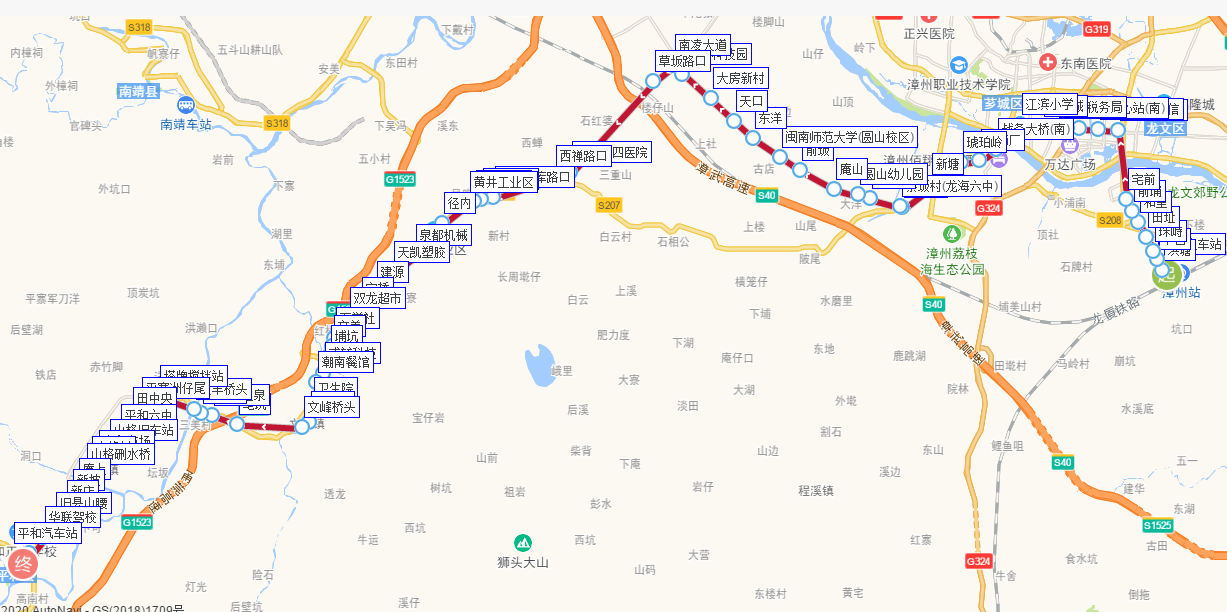 漳州公交501路下行路線圖