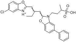 5-氯-2-[2-[[5-苯基-3-（3-磺酸丁基）-2(3H)-苯並惡唑亞基]甲基]-1-丁烯基]-3-（3-磺酸丙基）苯並惡唑內翁鹽與N