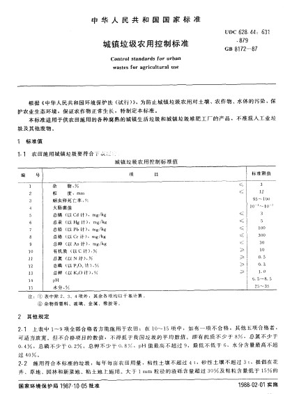 城鎮垃圾農用控制標準