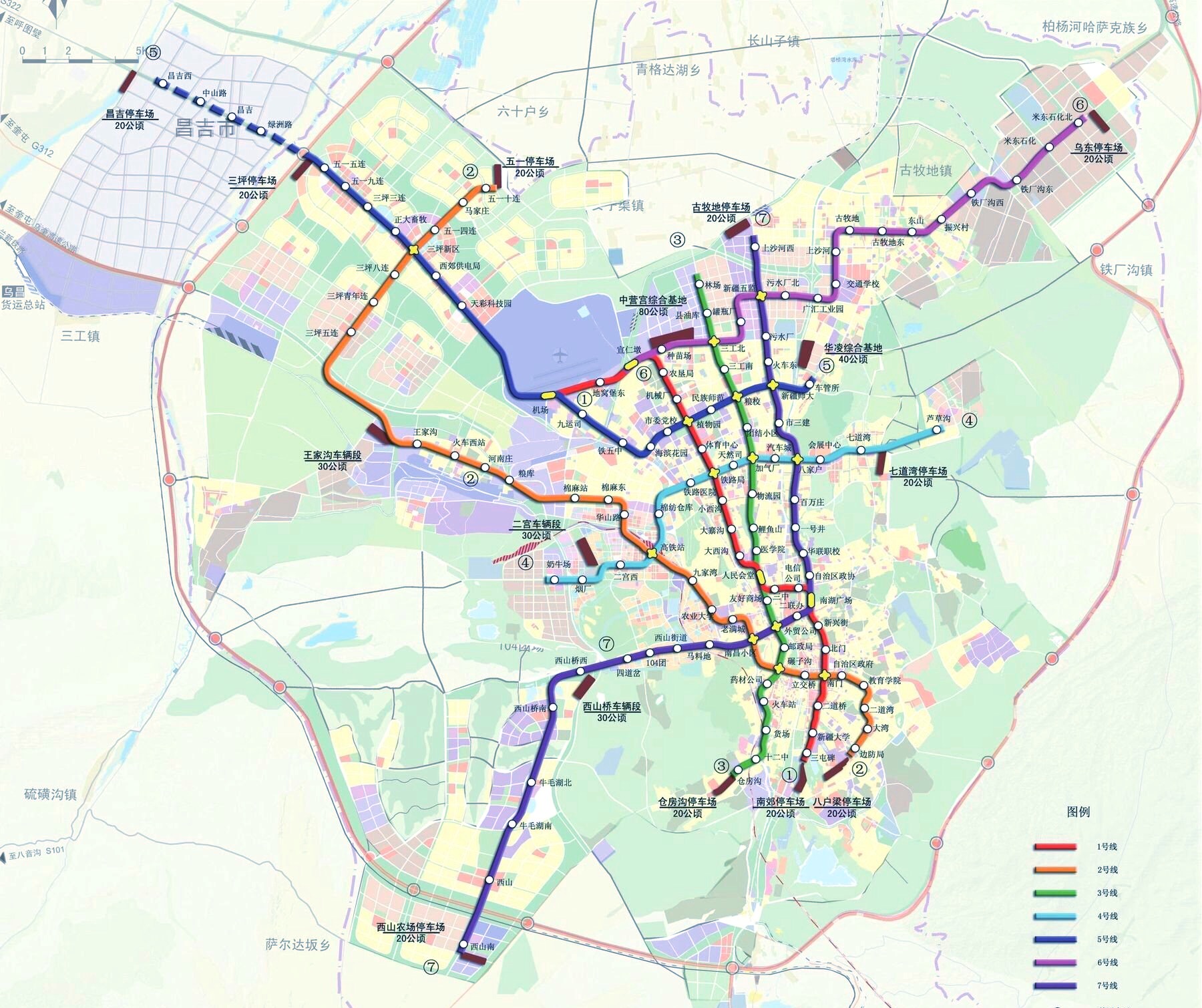烏魯木齊捷運部分線路規劃圖