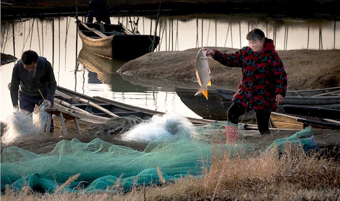 南漪湖西部宣城狸橋鎮的漁民