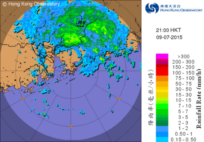 雷達回波圖（2015年7月9日21時）