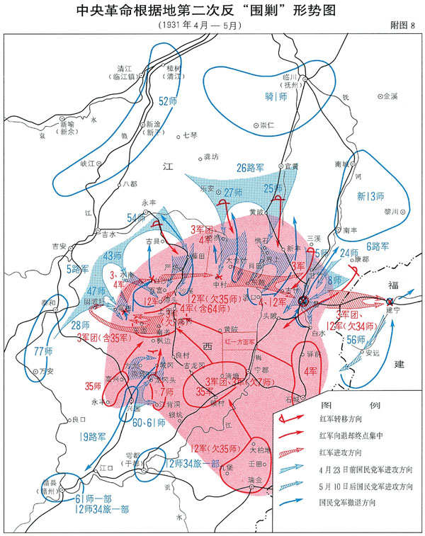 中央蘇區第二次反“圍剿”示意圖