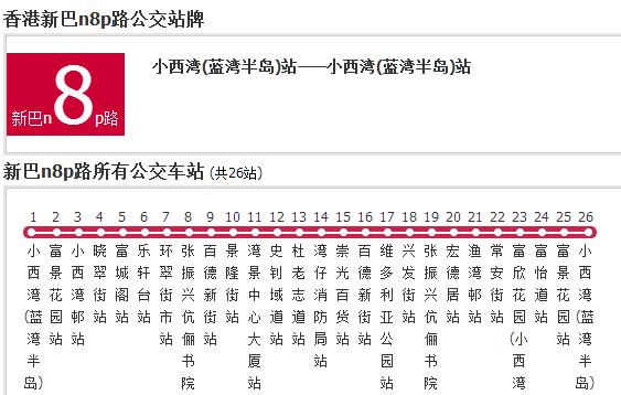 香港公交新巴n8p路