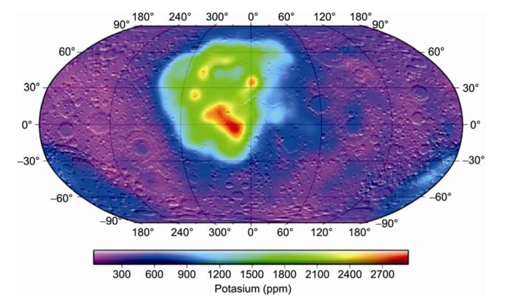 月球表面鉀元素分布圖