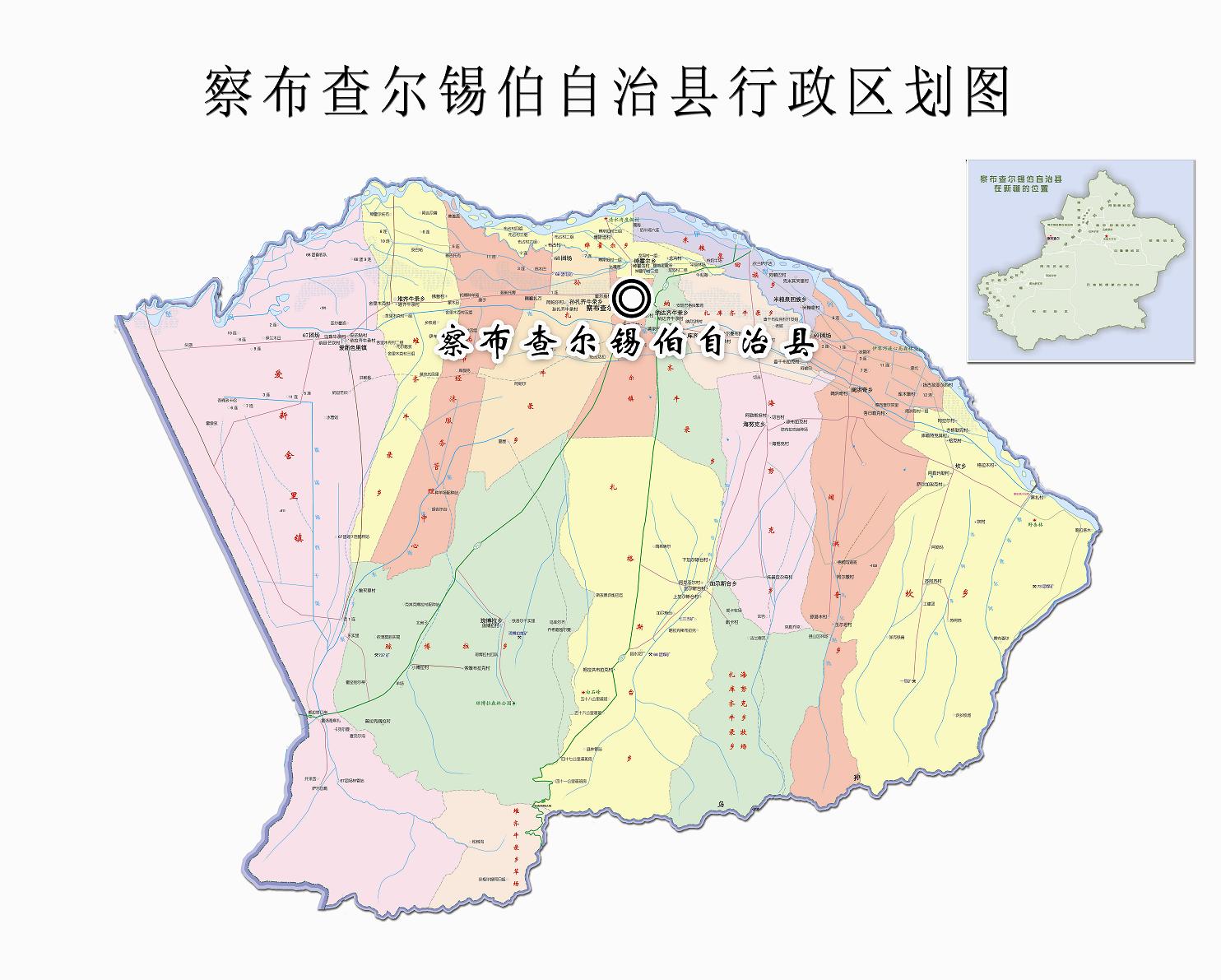 大的愛新舍里鎮—位於縣的整個西部邊境帶