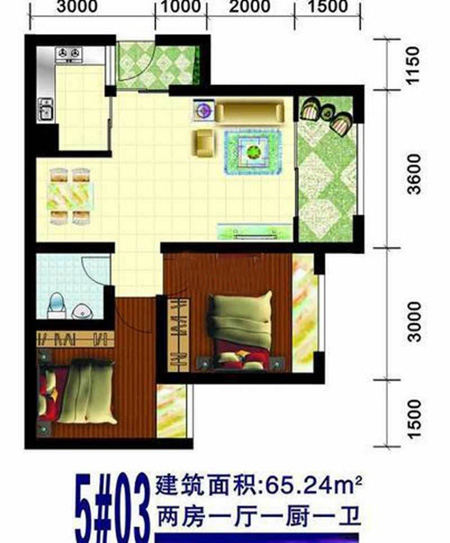 戶型圖  5#03 2房1廳  65.24平米