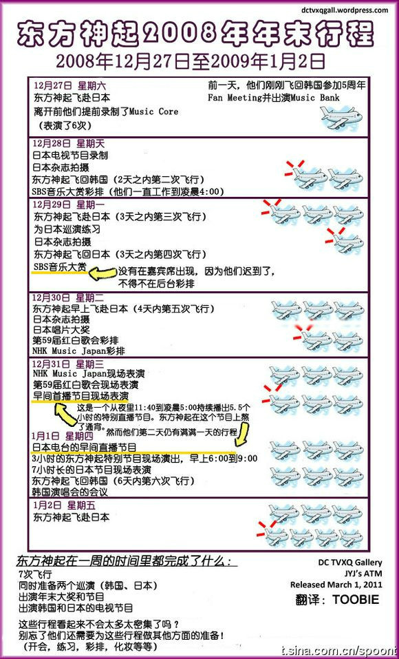 東方神起2008年底的行程表