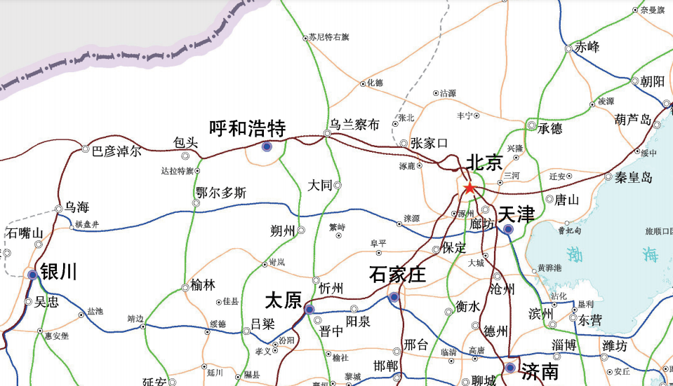 中國國家高速公路網規劃布局圖（華北五省，2018年6月）