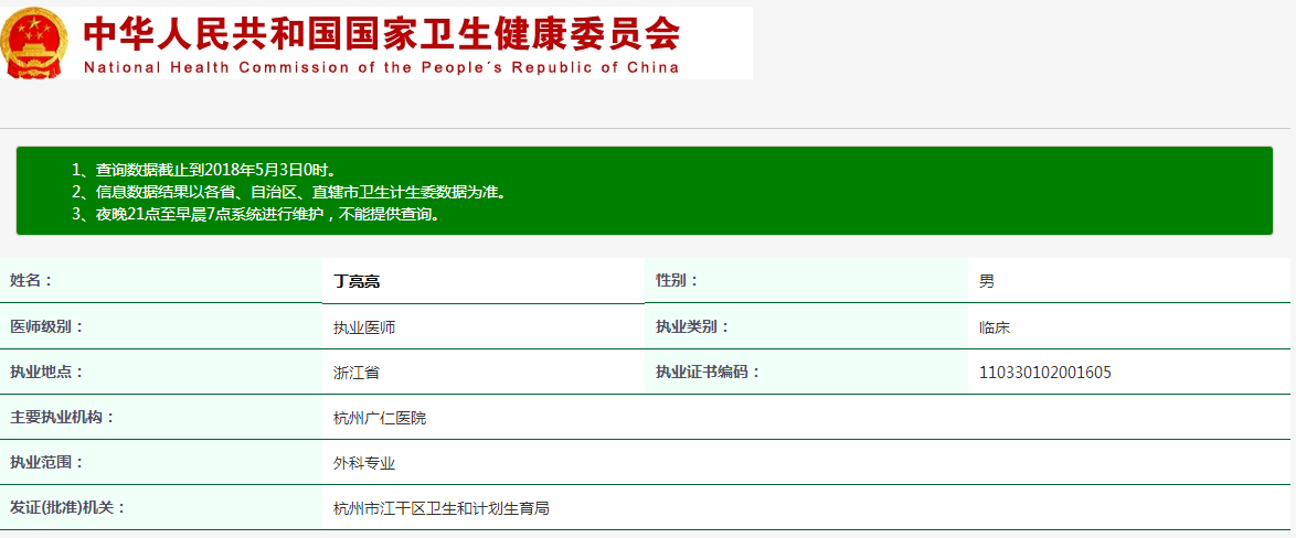 醫師執業資質信息