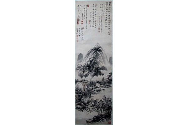 清通證山水圖軸(清代文物)