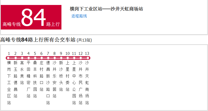 深圳公交高峰專線84路