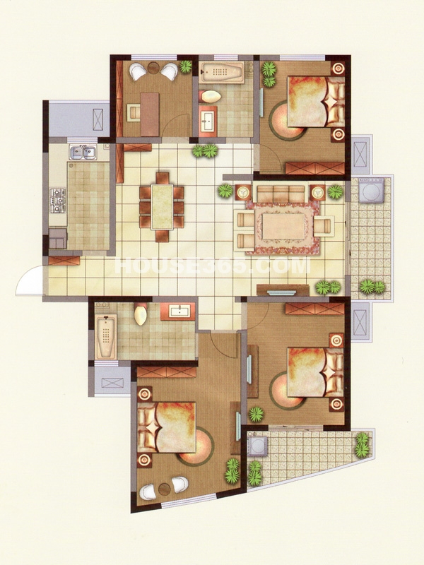 園首e戶型四室兩廳 141㎡ 4居室2廳1廚2衛