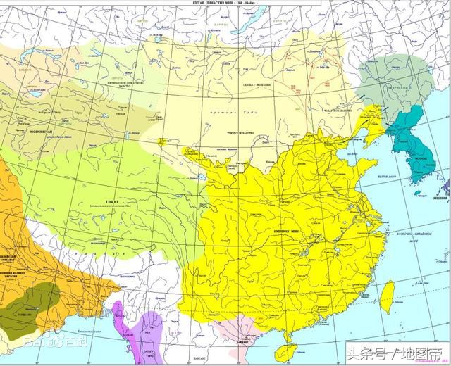 元代疆域圖，黃色部分為直轄區