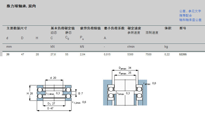 SKF52205推力球軸承樣本圖