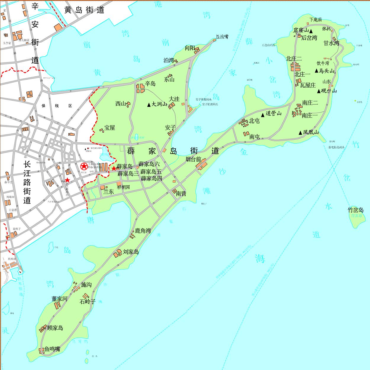 薛家島街道下轄村居地理位置