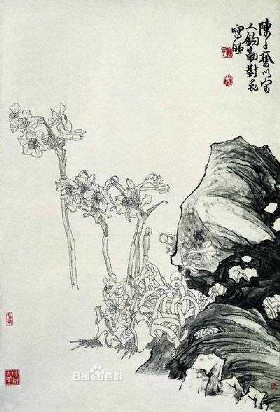 白描水仙圖