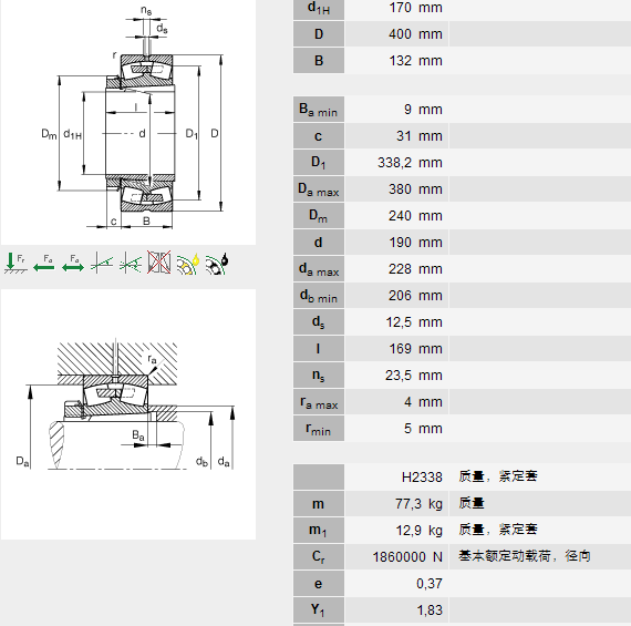 FAG軸承尺寸圖 技術參數