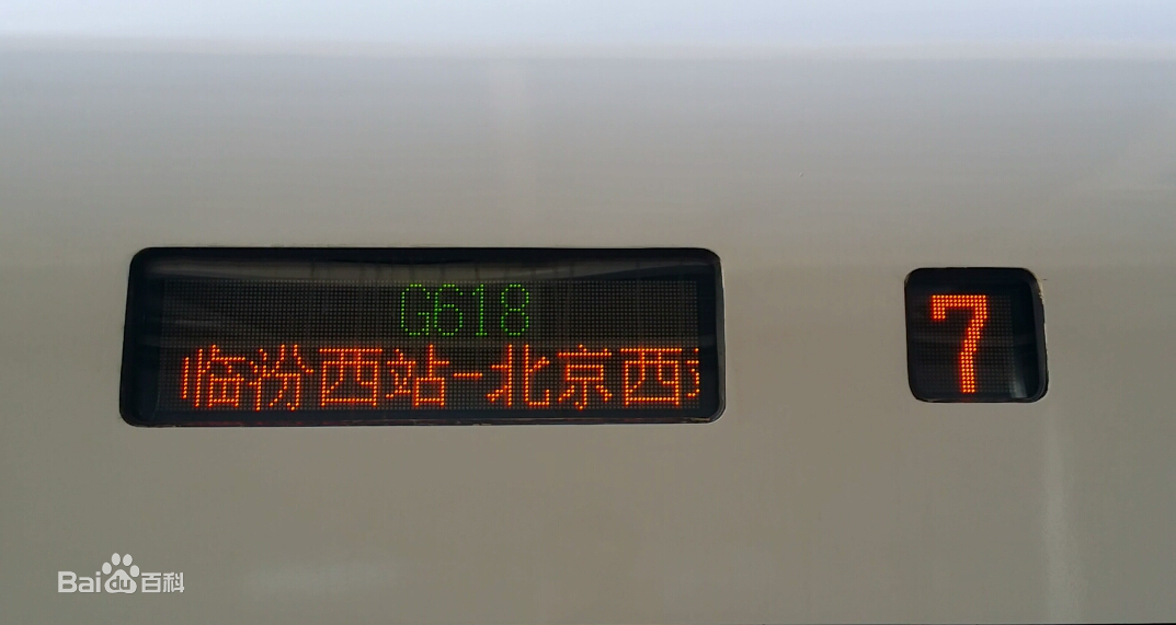 臨汾西始發G618次高速動車組水牌