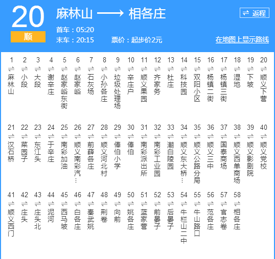 北京公交順20路