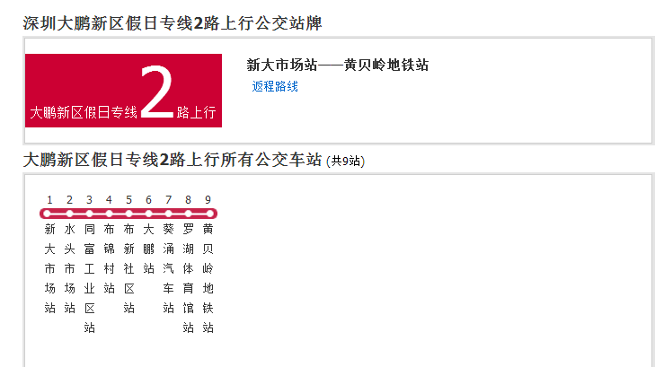 深圳公交大鵬新區假日專線2路