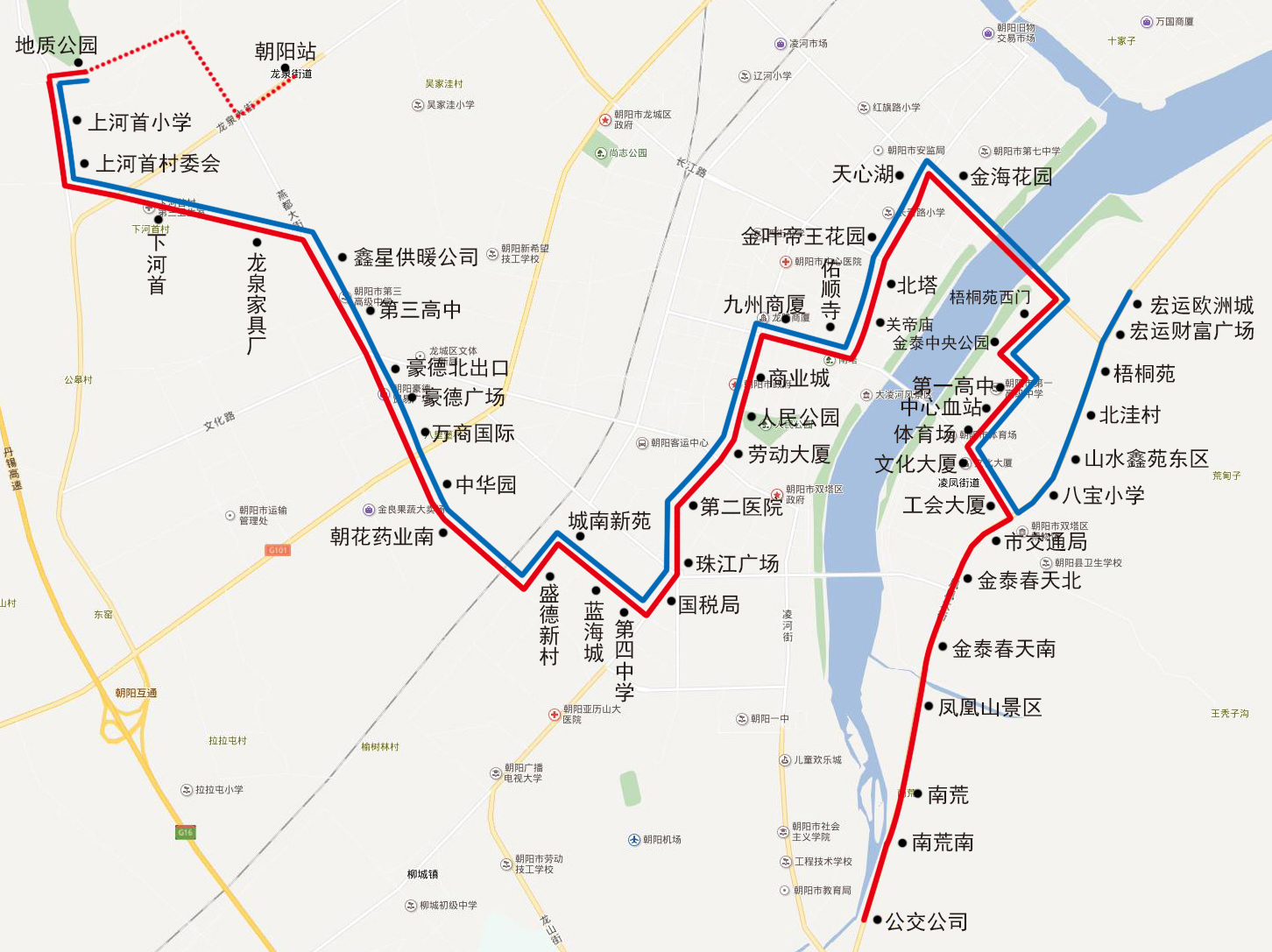 朝陽公交15路2019年5月26日調整示意圖