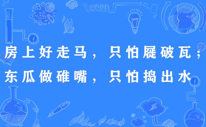 房上好走馬，只怕屣破瓦；東瓜做碓嘴，只怕搗出水