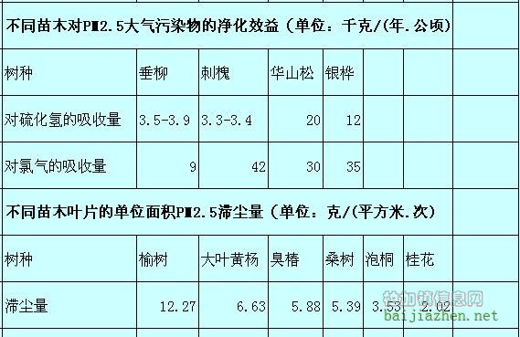 PM2.5植物研究數據——柏加鎮信息網