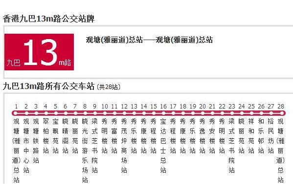 香港公交九巴13m路