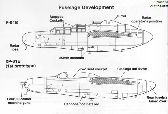 XP-61E的中央機身經過了徹底重新設計