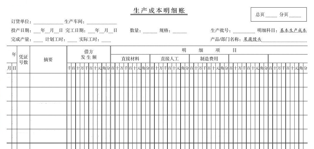 基本生產成本明細賬