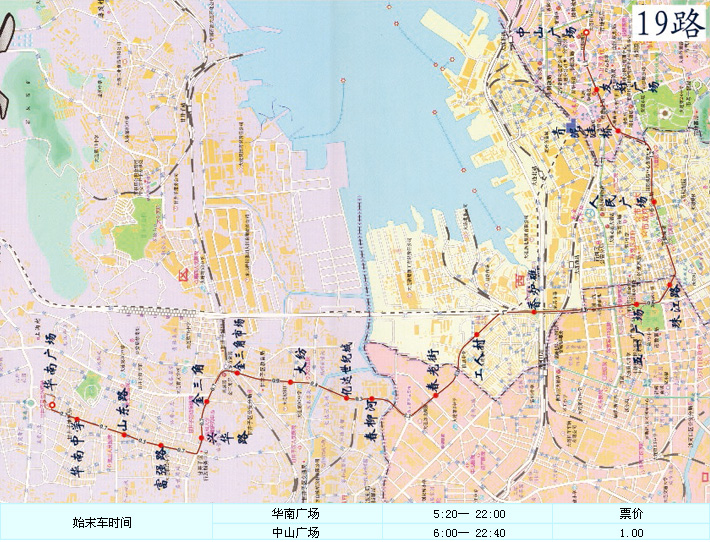 大連公交19路線路走向圖