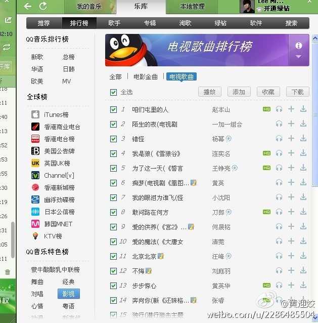 【QQ音樂】電視歌曲排行榜