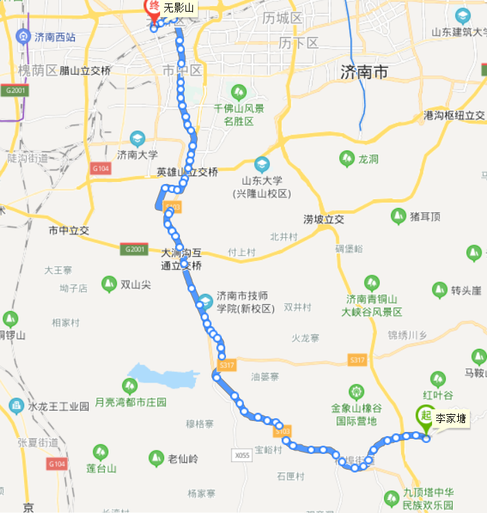 濟南公交67路上行線路圖