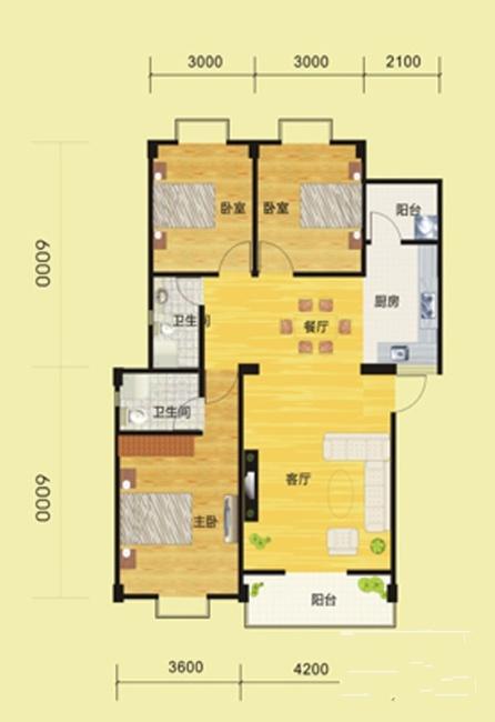 景泰嘉園1期A戶型3室2廳2衛1廚