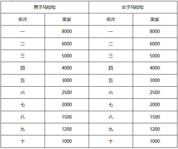 全程馬拉松市民獎獎金設定