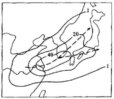 圖2 黃海、東海北部氣旋移協路徑頻數圖