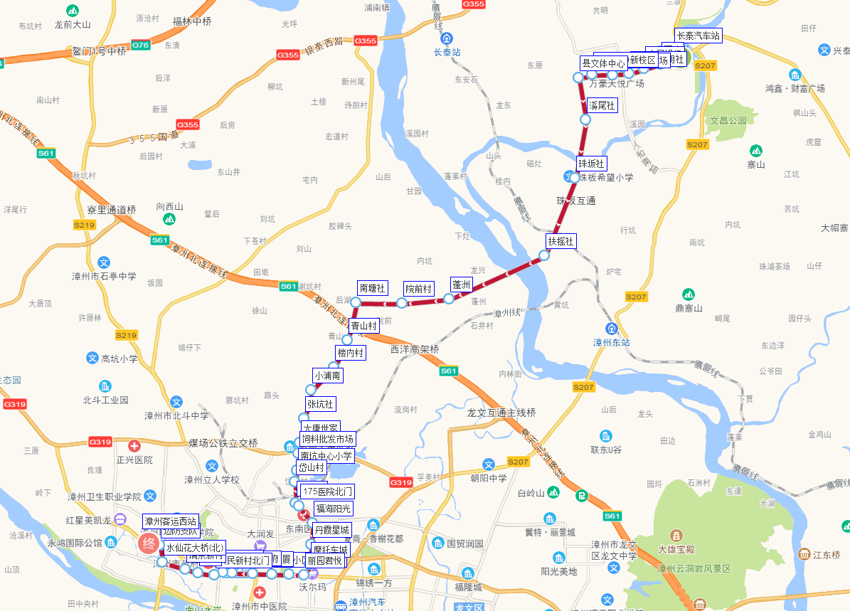 漳州公交701路下行路線圖