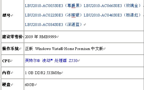 富士通迷你筆記本電腦U2010