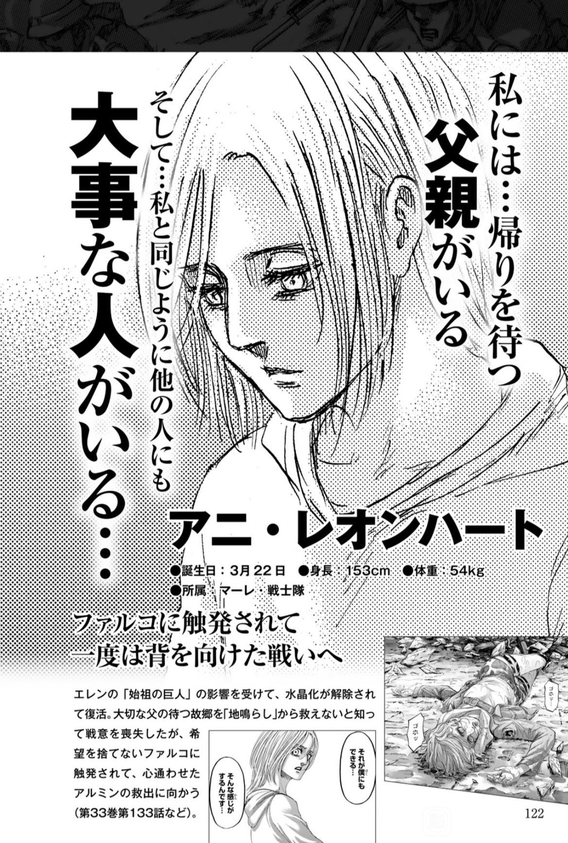 《進撃の巨人キャラクター名鑑final》中的阿尼人物介紹