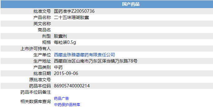 二十五味珊瑚膠囊