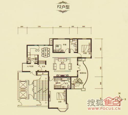 三室兩廳兩衛戶型圖