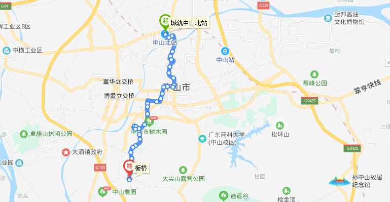 中山公交015路線路走向圖