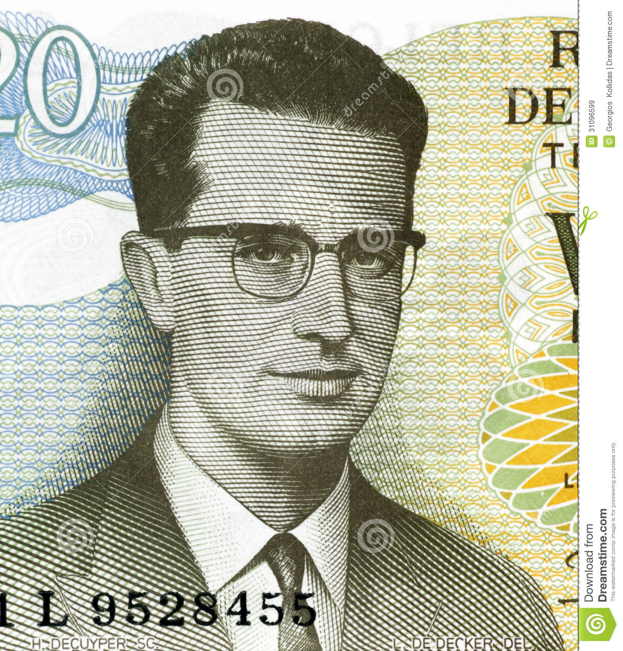 20比利時法郎紙幣上的博杜安一世