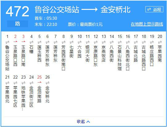 北京472路 魯谷公交場站→金安橋北