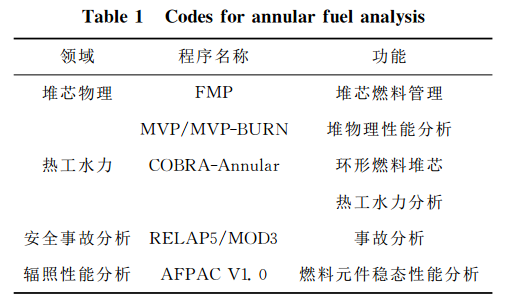 表1 環形燃料計算機分析程式