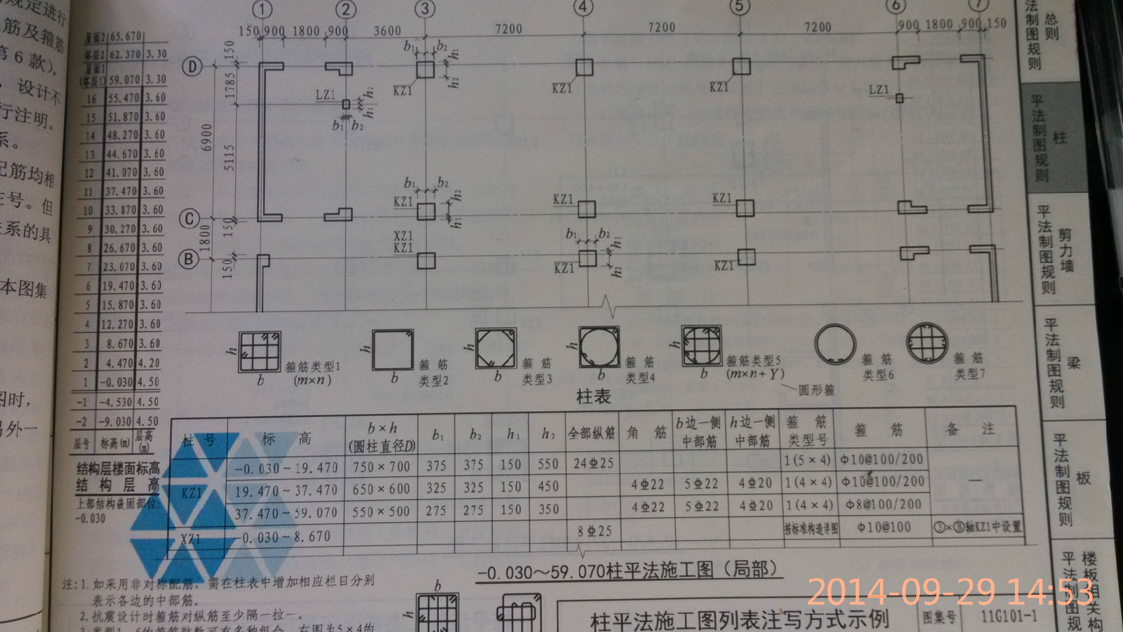 柱平法施工圖列表注寫方式示例