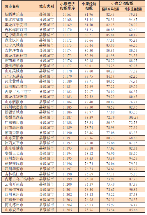 中國城市小康經濟指數報告