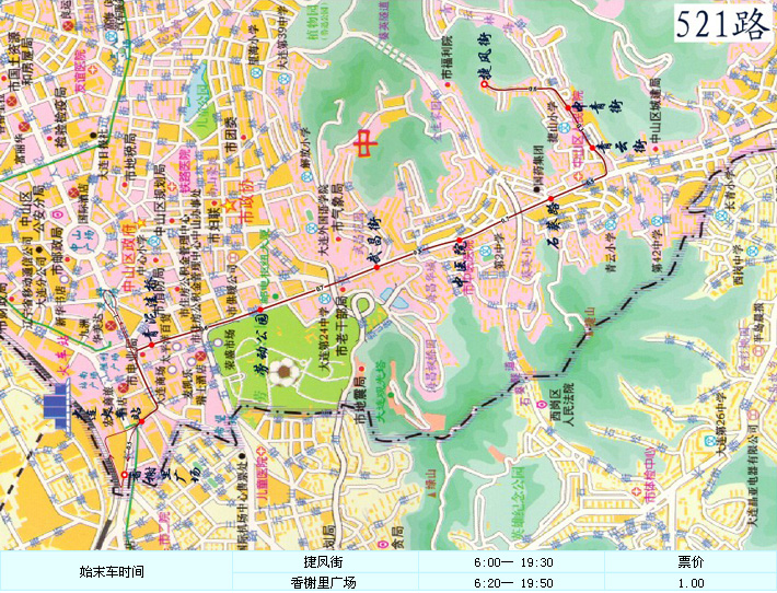 大連公交521路線路走向圖