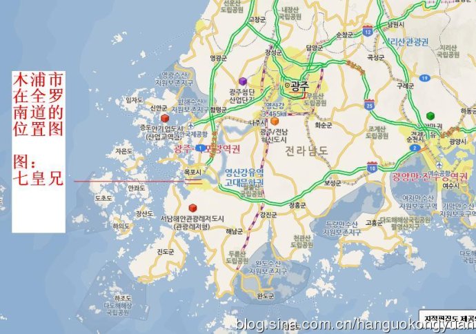 木浦市在韓國全羅南道的位置圖